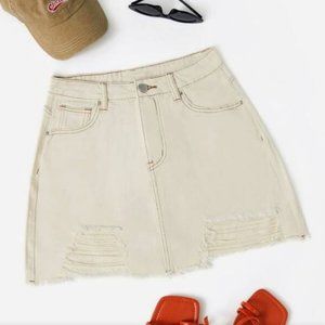 Distressed Button Fly Offwhite Denim Skirt Size XS